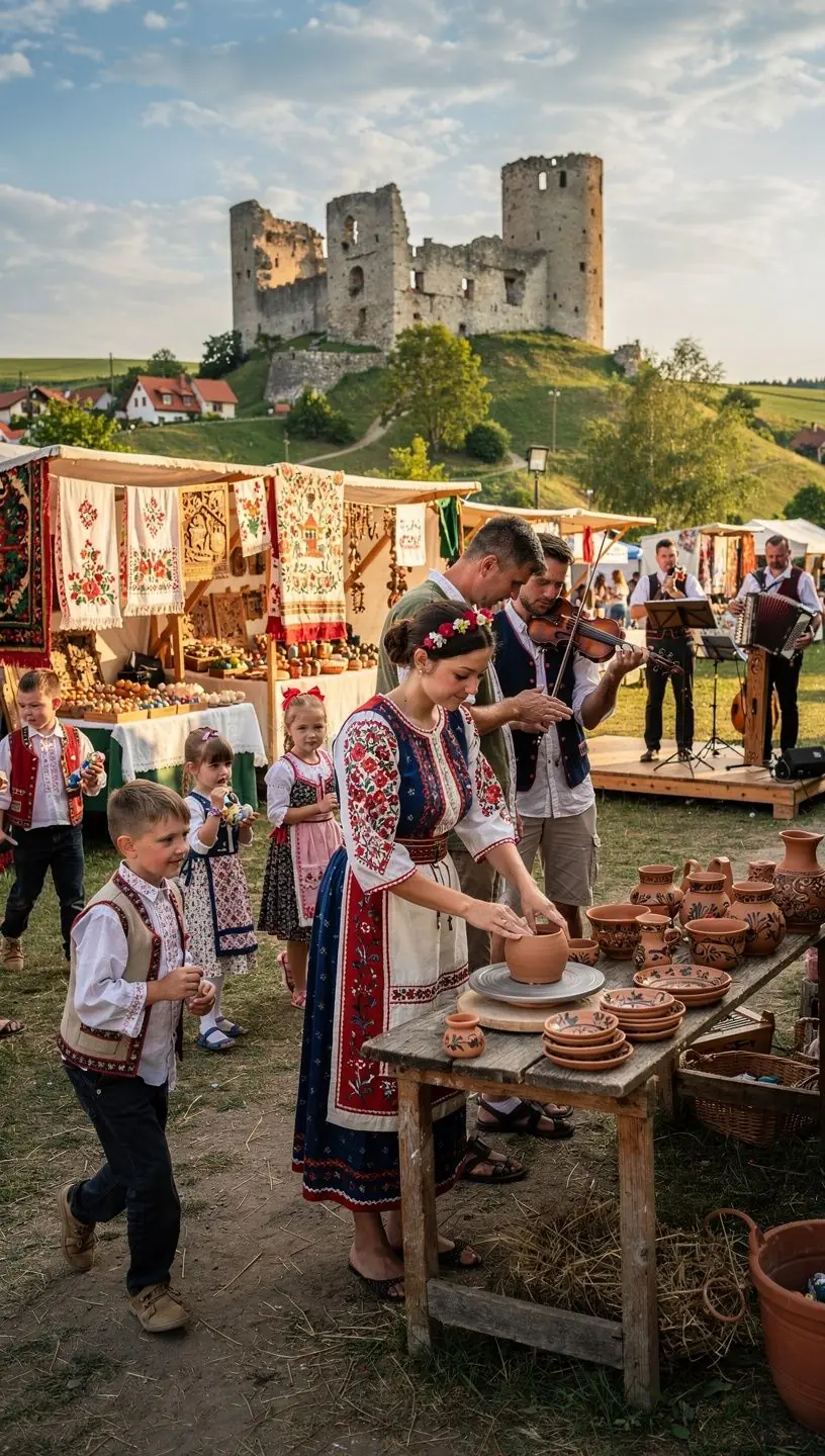 Detail kamenných múrov a obranných veží hradu, ukazujúci historickú architektúru a remeselnú zručnosť.